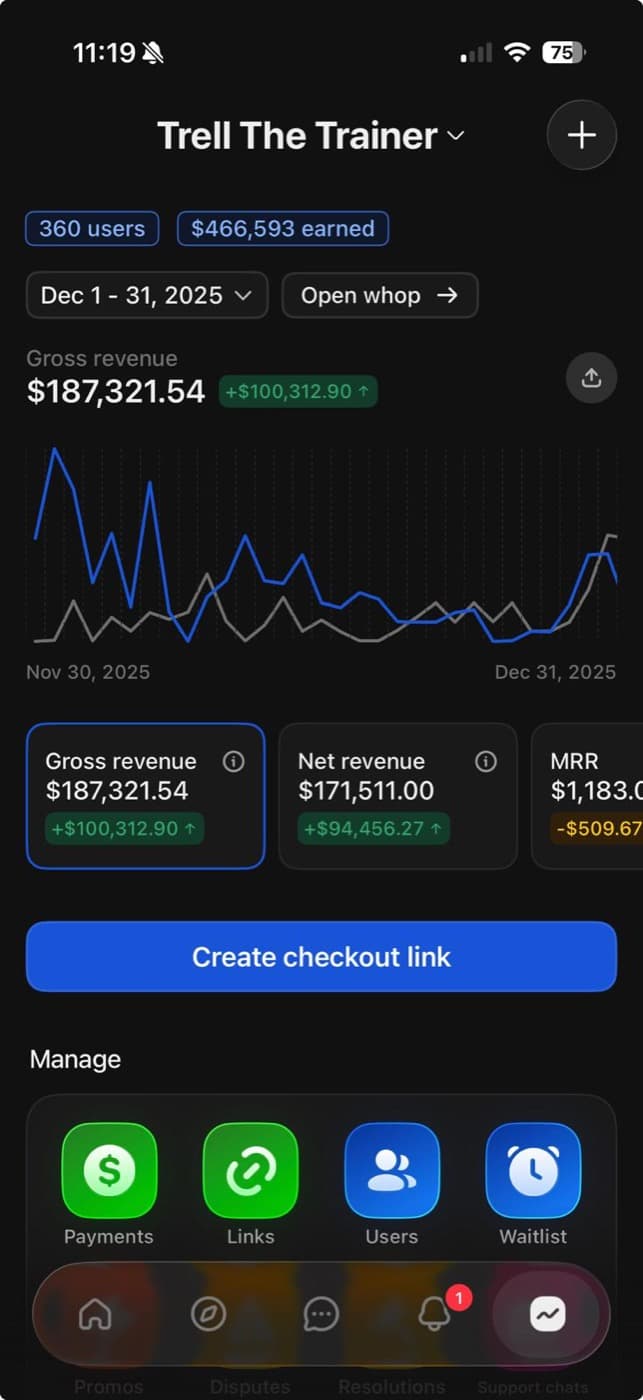 Trell The Trainer — $466,593 dashboard